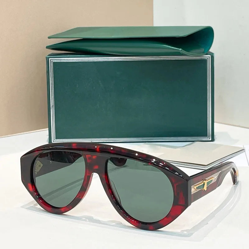 Big Oval Handmade Sunglasses for Men Women Thick Acetate High Quality Fashion Brand Design UV400 Prescription Glasses with Case