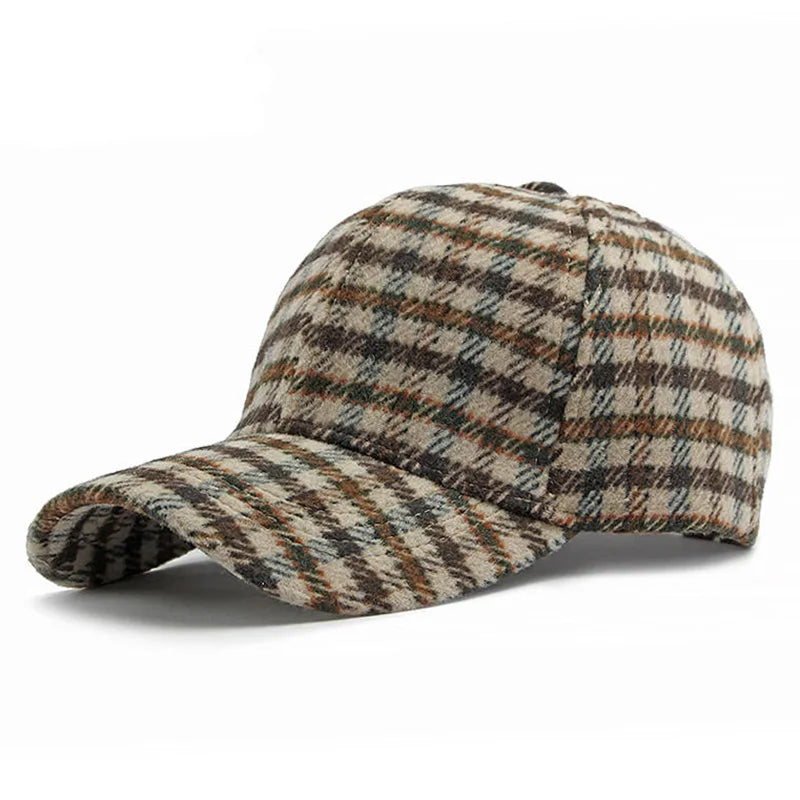 Elegant Plaid Fleece Baseball Cap Thick Warm Casual British Retro Style Two-Tone Design Perfect for Everyday & Holiday Outfits