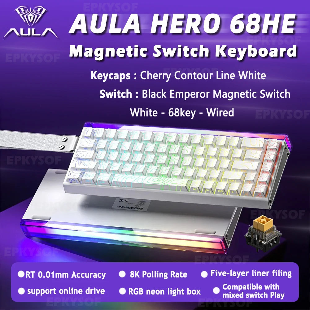 AULA HERO 68HE Magnet-Switch-Tastatur RGB Gaming Mechanische Tastatur Rapid Trigger 8K Return Kabelgebundene Esports Custom-Tastatur