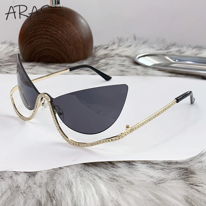 Sexy Cat Eye Rimless Sunglasses Women 2026 Luxury Brand Trendy Rhinestone Sun Glasses Punk Metal Frame Eyewear Outdoor Shades