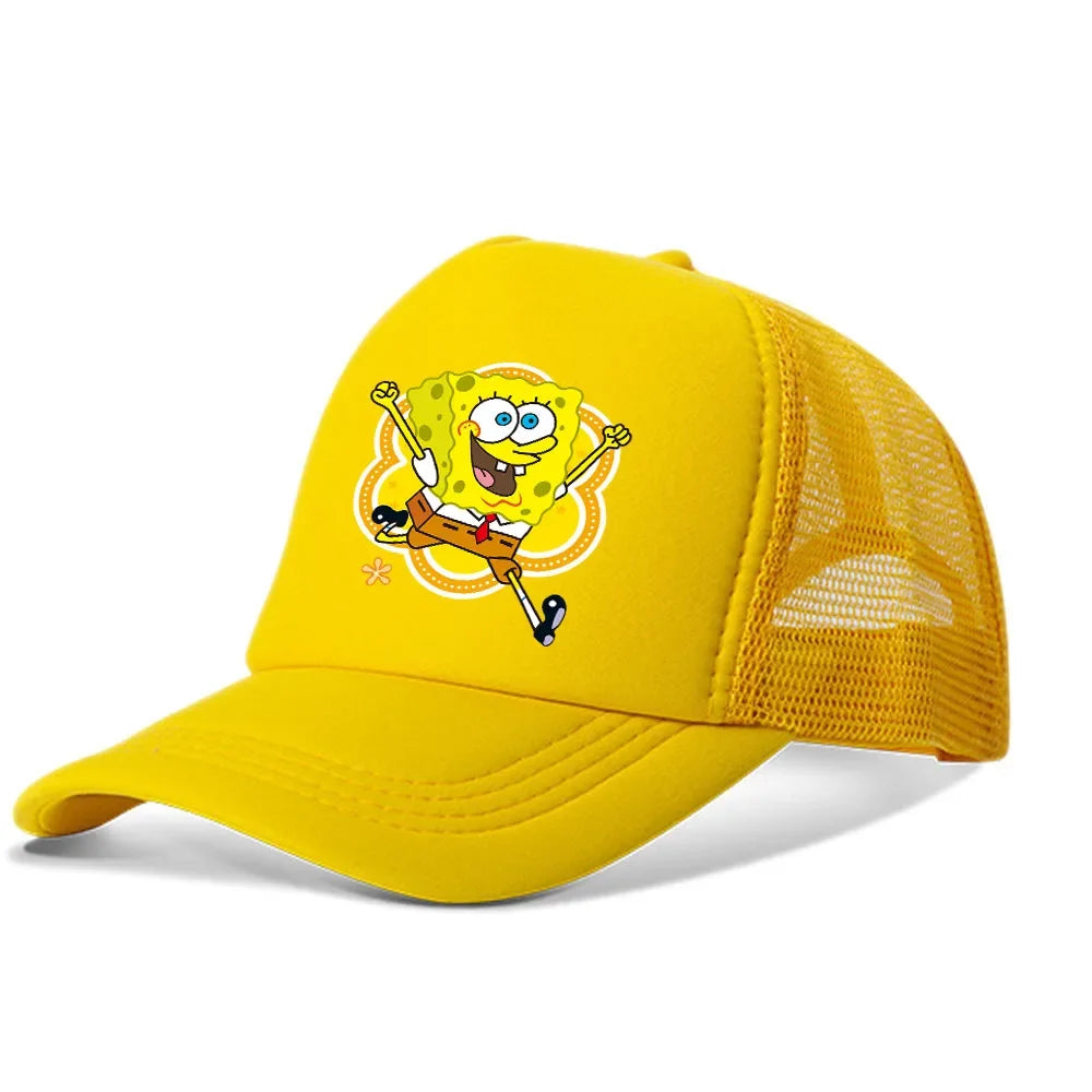 Cartoon SpongeBob Men Women Baseball Cap Outdoor Travel Boy Girl Mesh Sunhat Adult Hip Hop Dad Hat Summer Sport Trucker Peak Cap