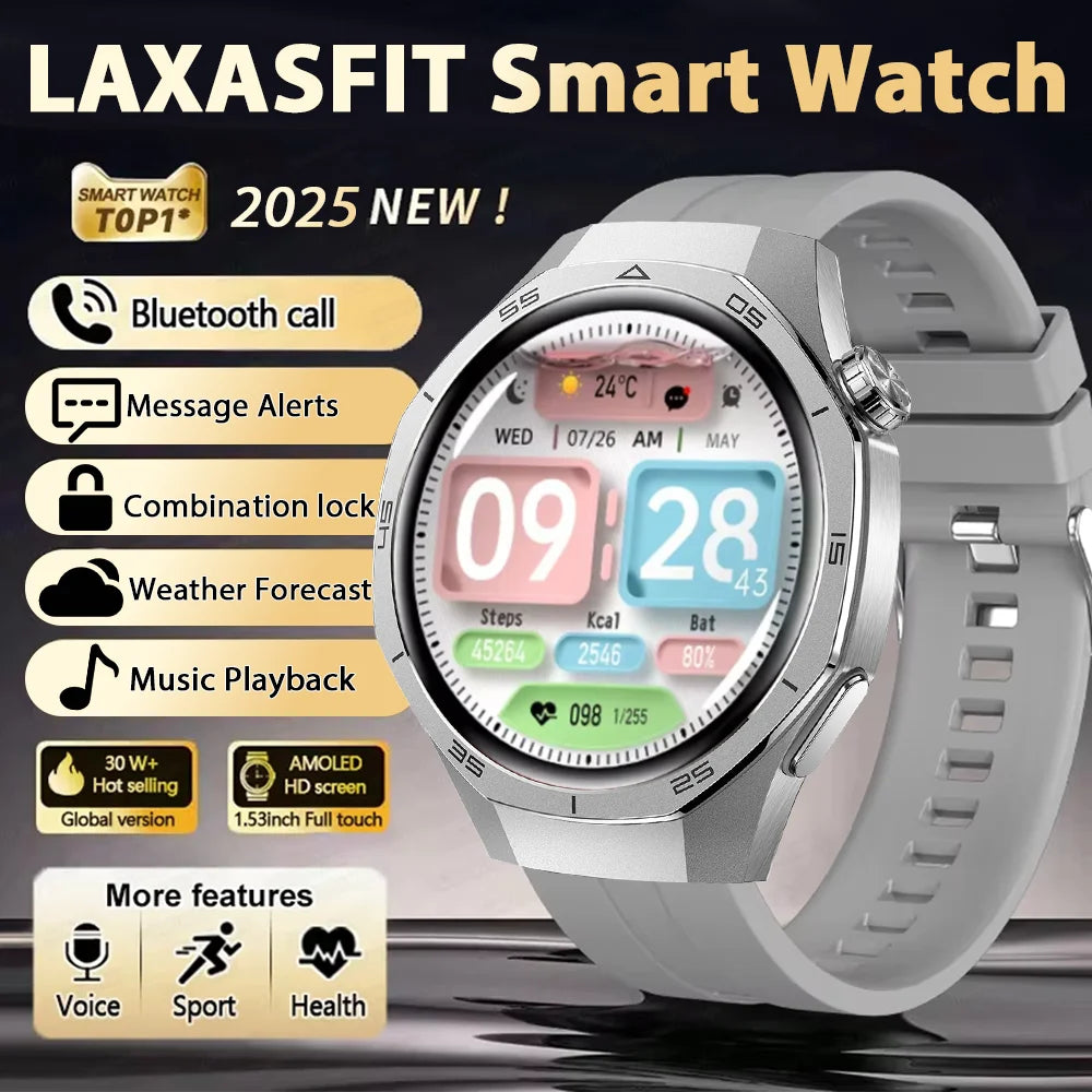 LAXASFIT 2026 New Smart Watch Men's 1.52 HD Screen Bluetooth Talk Heart Rate Monitor Men Women NFC Outdoor Sports Smart Watch
