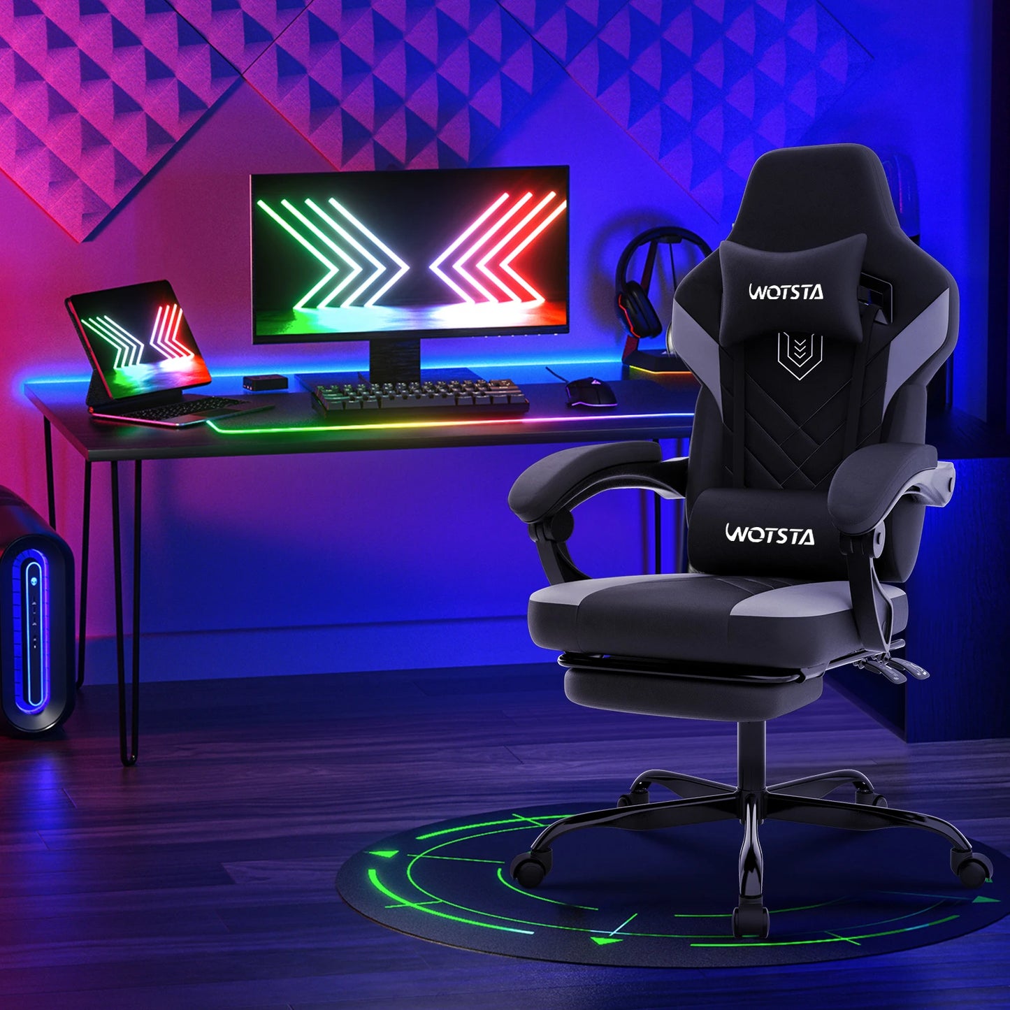 Gaming Chair with Footrest Ergonomic Gamer Chair, Height Adjustable Computer Gaming Chair with Lumbar Support, Headrest, Swivel Office Chair