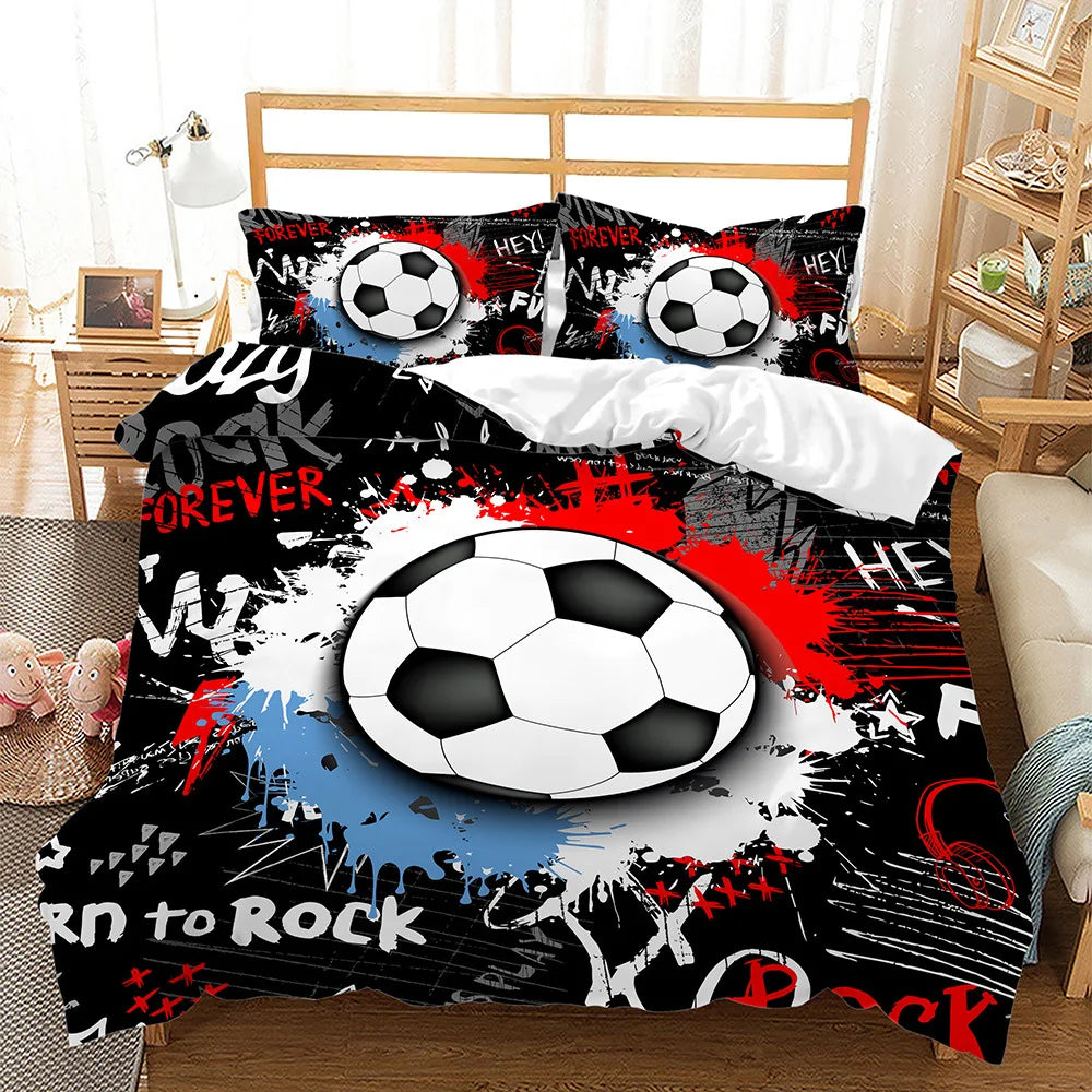 Kinder-Fußball-Bettbezug Queen Size, American-Soccer-Bettwäsche-Set, Sport-Bettdeckenbezug für Jungen, Mädchen und Kinder