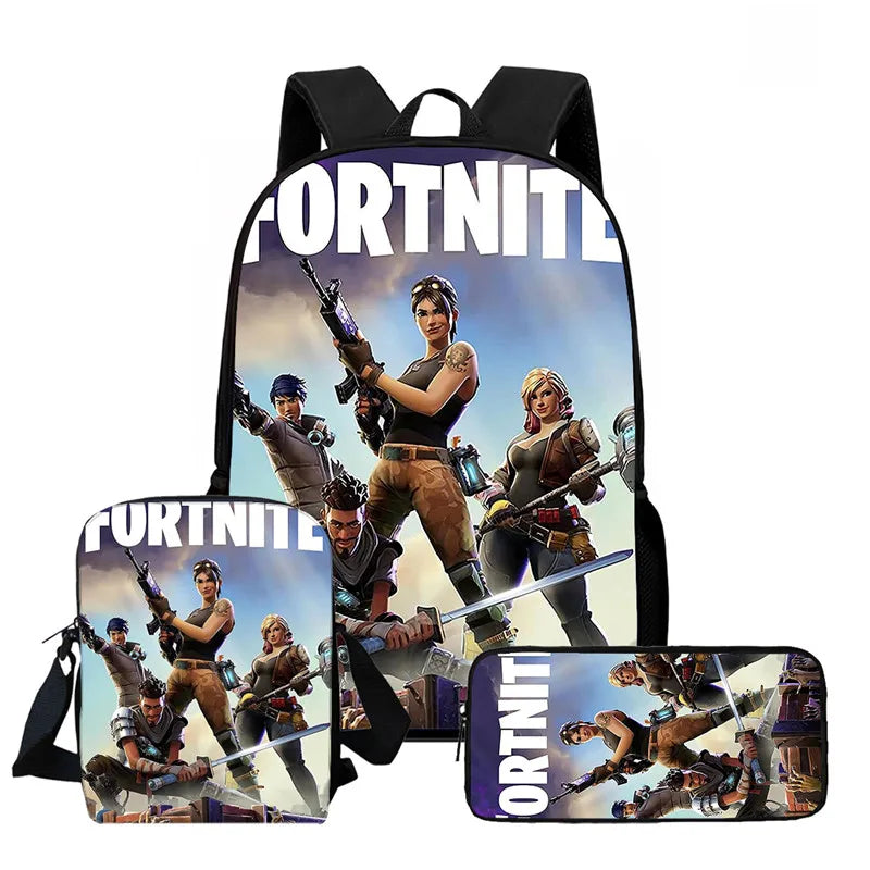 Fortnite 3-piece cartoon set, unisex, includes: Backpack, Crossbody bag, And pencil case Lightweight and large capacity