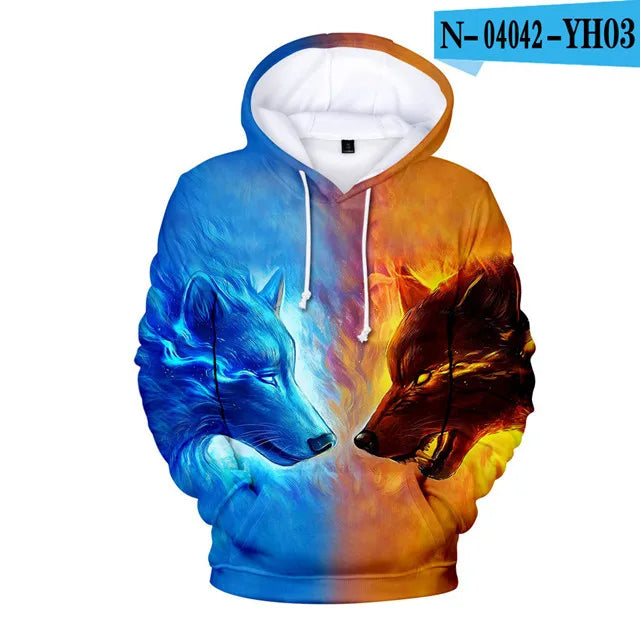 Cool Space Galaxy Wolf Hoodie Hoodies Men Bright Wolf Fashion Handsome Wolf Hoddies Spring Autumn Pullovers Sweatshirts Sweat