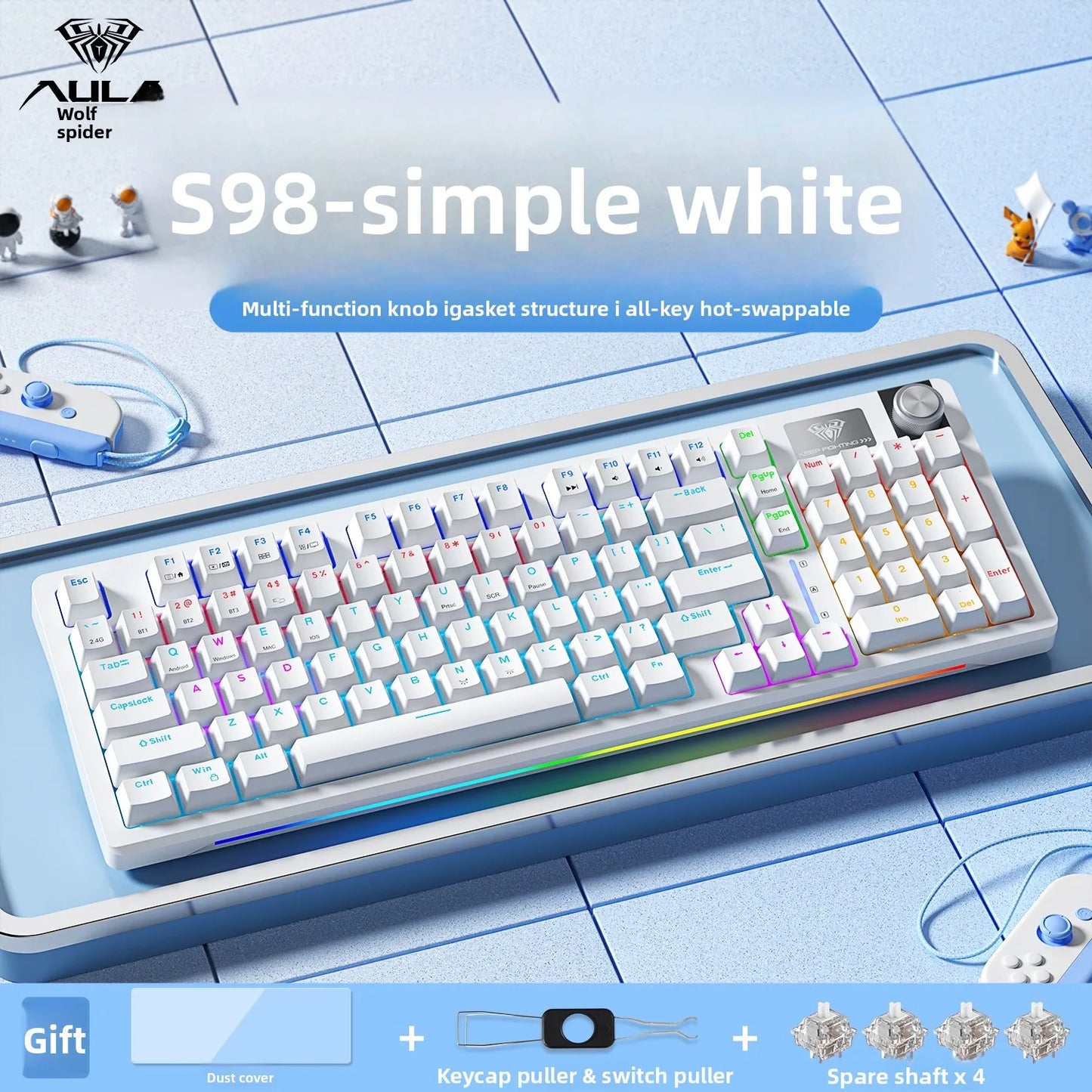 AULA S98 Lipstick Liquid Foundation Series Wireless Keyboard Hot-swappable E-sports Gaming Office Long Life Laptop Accessories