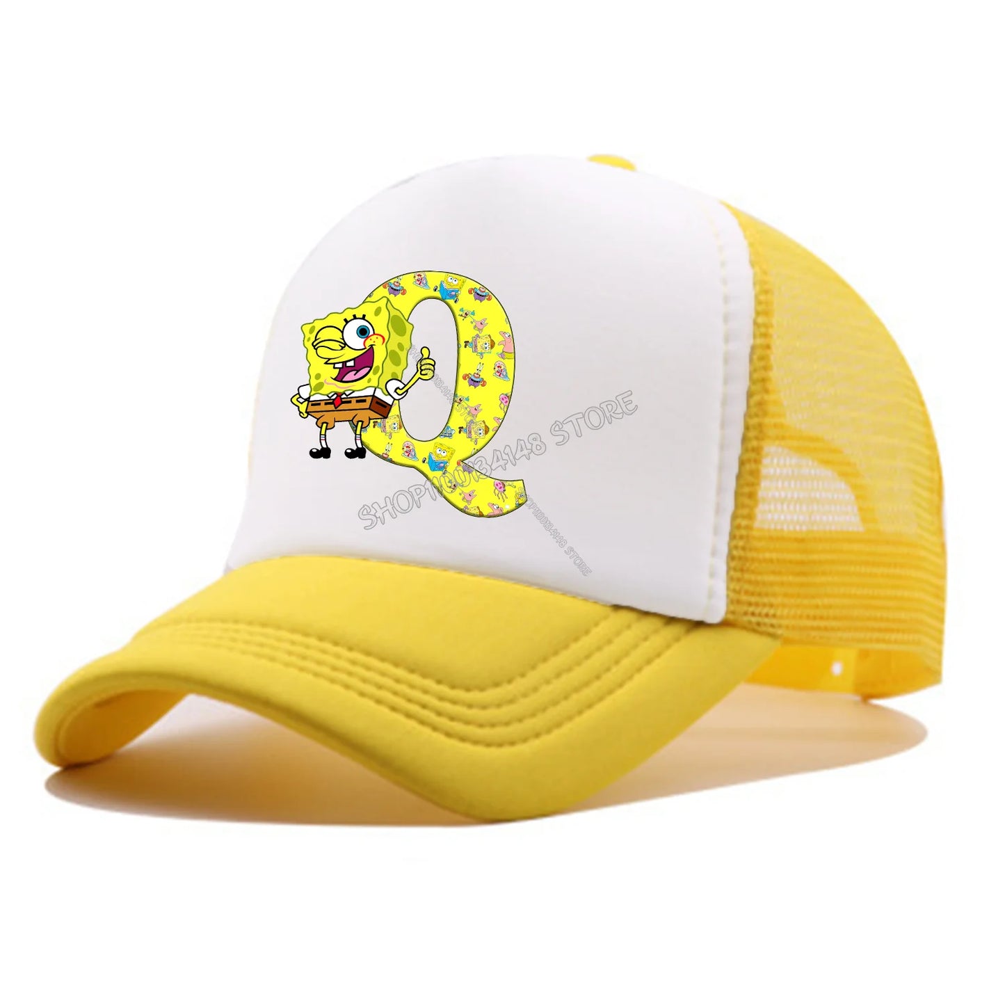 Spongebobs Baseball Cap for Kids Adult Cartoon Letter Mesh Cap Kawaii Peaked Hat Yellow Summer Cap Girls Boys Accessories Gift