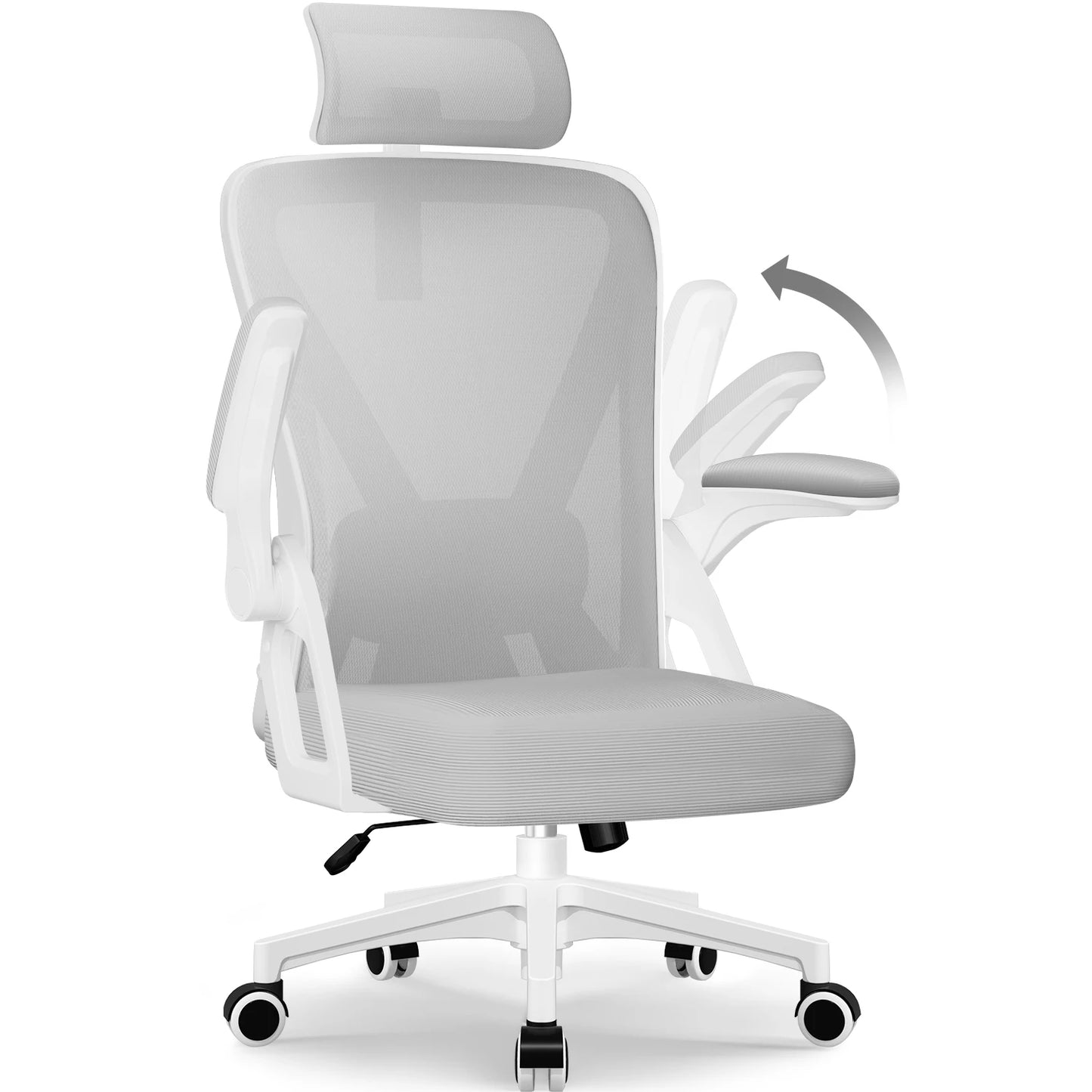 Ergonomic Office Chair with Adjustable Lumbar Support, Reclining Computer Desk Chair 90°-135°, Adjustable Headrest & Flip-Up Armrests