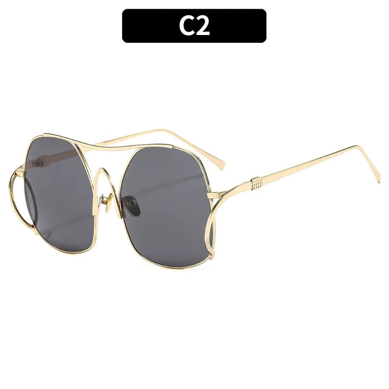 Y2k Polygon Oversized Sunglasses Women Luxury Brand Metal Sun Glasses Fashion Personality Outdoor Retro Eyeglassess Uv400 Men