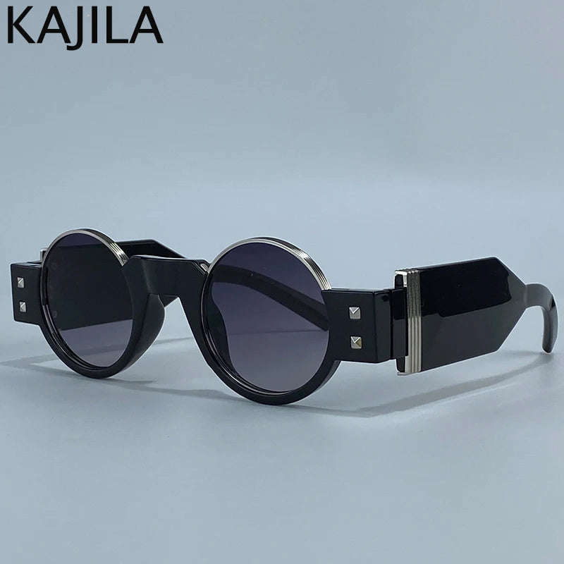 Y2K Punk Gothic Round Sunglasses Men 2026 Luxury Brand Steampunk Wide Temple Thick Frame Sun Glasses For Male Retro Cool Shades