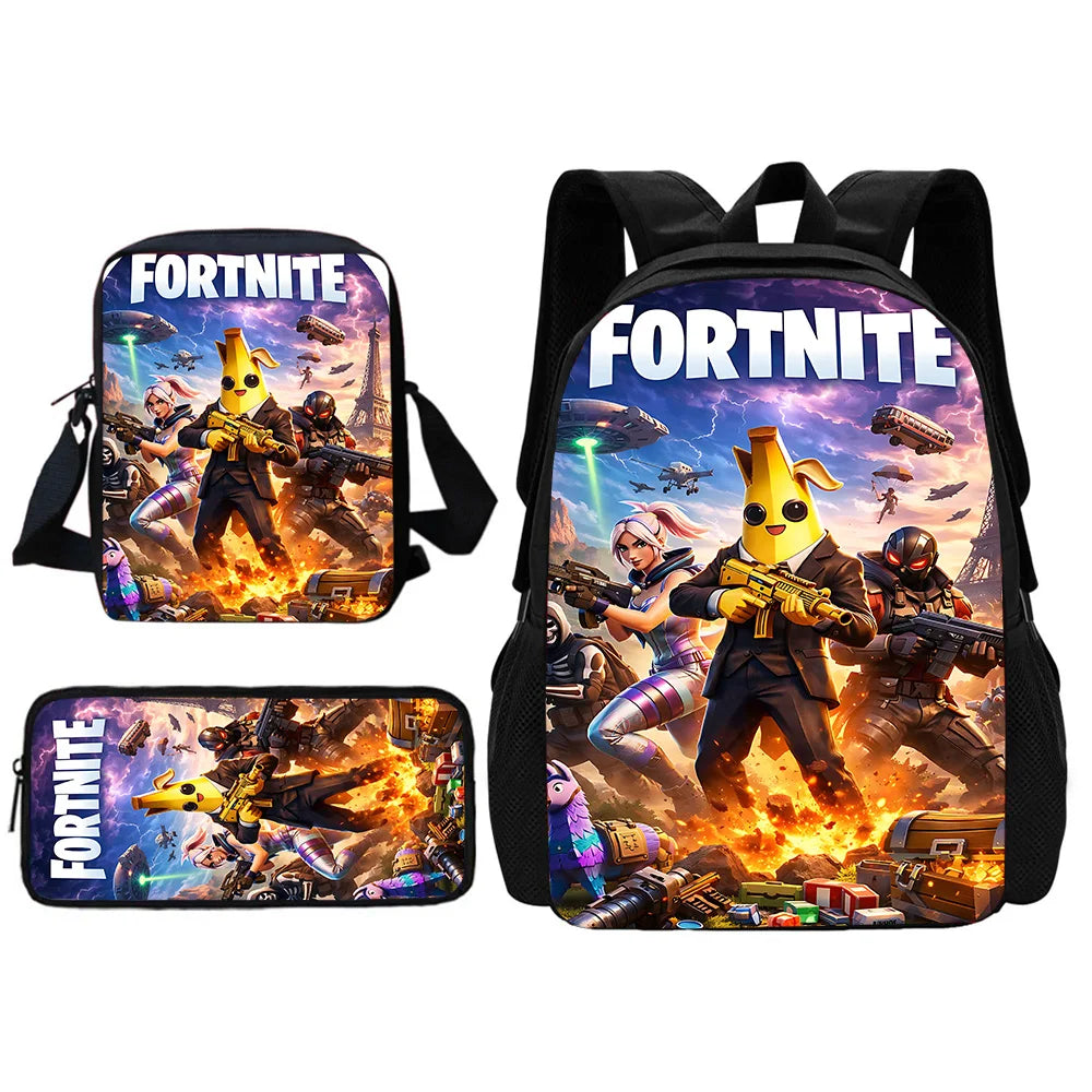 New Game FortniteS Child School Backpack With Shoulder Bag Pencil Bags School Bags for Boys Girls Best Gift