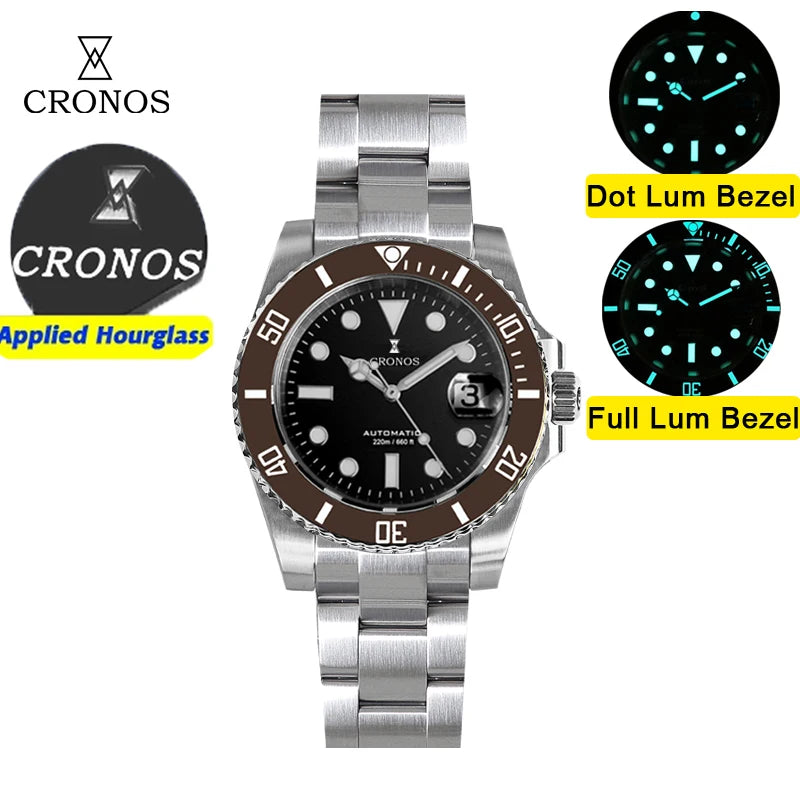 Cronos New 40mm Diver Men Watches Luxury Miyota9015 Automatic Mechanical Watch Sapphire Crytal Waterproof 200m AdjustClasp L6045