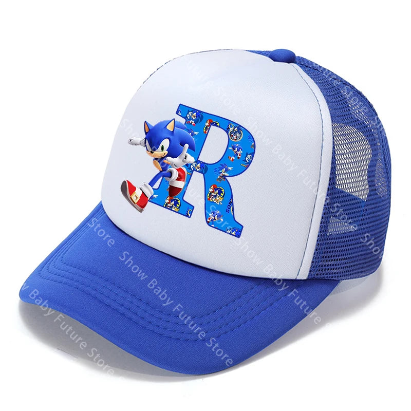 Cartoon Letters A-Z Sonics Boys Girls Baseball Caps Adult Outdoor Sports Breathable Mesh Hat Cute Anime Sunbonnet Birthday Gifts