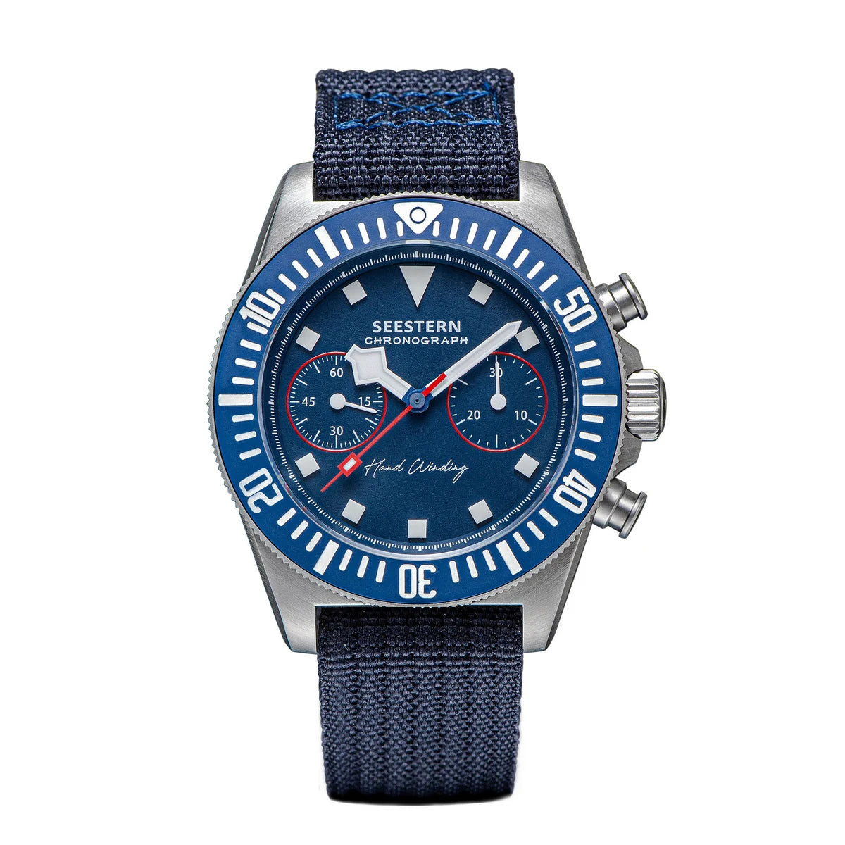 SEESTERN Chronograph Man's Watch Mechanical Tianjin ST1901 Movement Sapphire Wristwatches Nylon Sticker Strap Luminous Skeleton