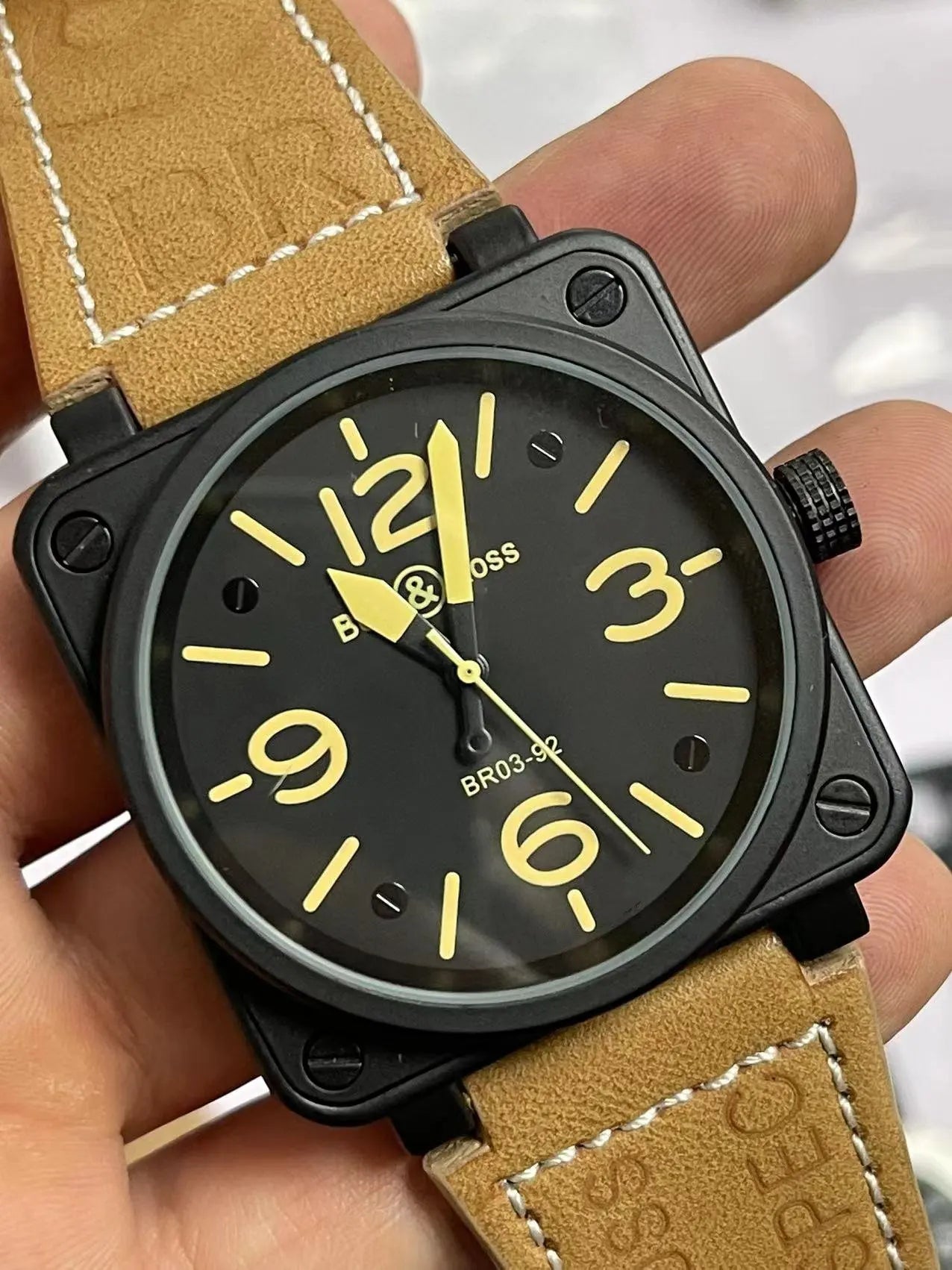 46mm Men Automatic Mechanical Watch Leather Black Ross Rubber 46mm