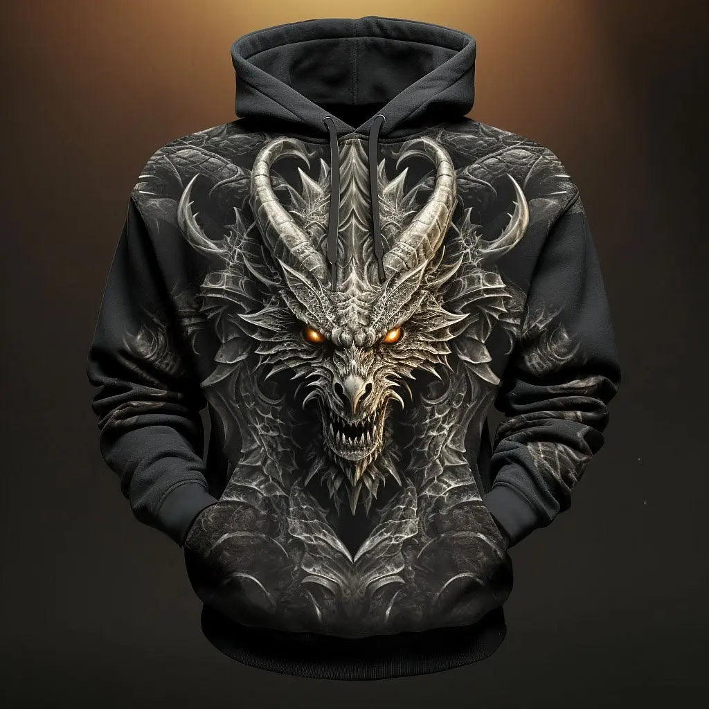 2026 Men's Tattoo Dragon 3D Hoodies Sweatshirt Fashion Cool Daily Long Sleeve Tracksuit Outdoor Street Personality Pullover Coat