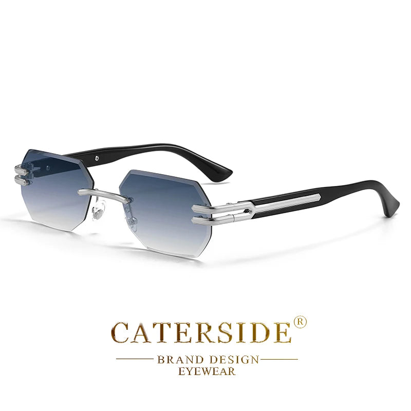 CATERSIDE Retro Rimless Sunglasses Men Polygonal Metal Frame High Quality Women Sun Glasses Outdoor Travel Gift Summer Style