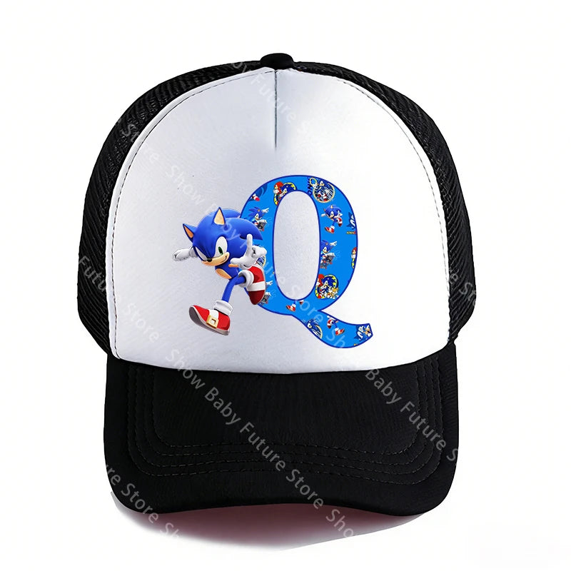 Summer Black Baseball Caps for Adult Cartoon Letters Sonics Boys Girls Outdoor Sports Breathable Mesh Hat Cute Anime Sunbonnet