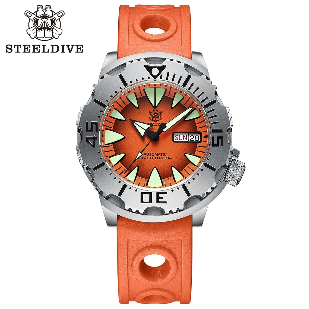 STEELDIVE SD1984 Monster Steel Strap Mechanical Watch NH36 Movt Sapphire Crystal 200M Waterproof Swiss Super Luminous Wristwatch