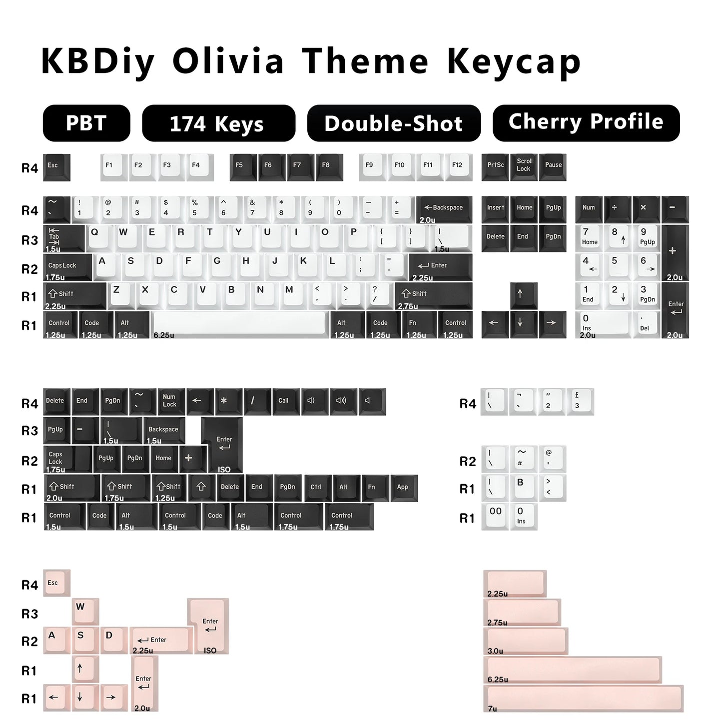 KBDiy 174 Keys/Set PBT GMK Apollo Keycap Double Shot Minimalist ISO Cherry Profile for Game Mechanical Keyboard Keycaps for MX
