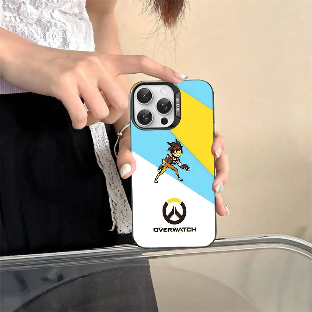 Game O-Overwatch Handyhülle im Pixel-Stil für iPhone 17 16 15 14 13 12 11 Pro MAX, matt, stoßfest, rückseitige Anti-Fall-Schutzhülle