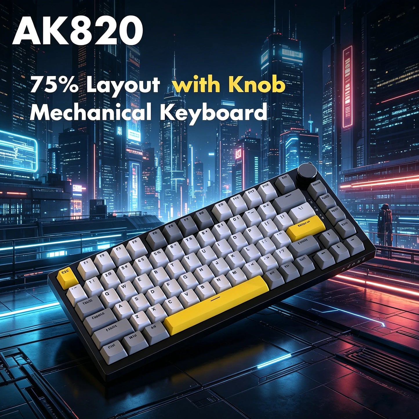 AJAZZ AK820 75% kabelgebundene mechanische Tastatur: Hot-Swap-fähig, RGB-/Weiß-/Eisblau-Hintergrundbeleuchtung, Steuerung per Lautstärkeregler | Für Büro & Gaming
