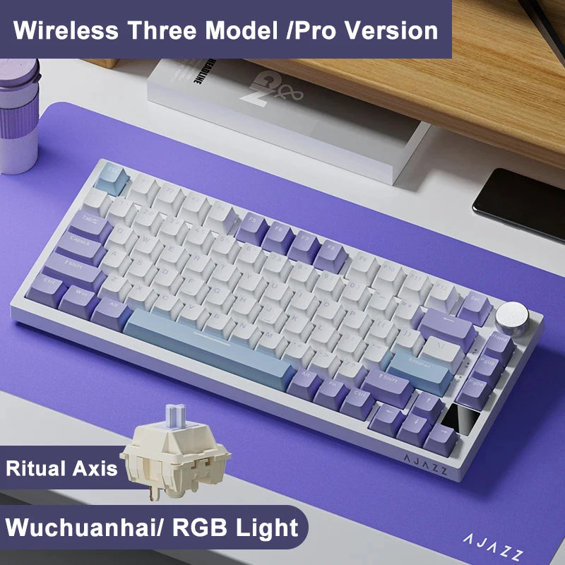Ajazz AK820 /AK820PRO Gaming Mechanical Keyboard 82 Keys Wired Bluetooth 2.4GHz Wireless Gamer Keyboard Custom Gasket for Laptop