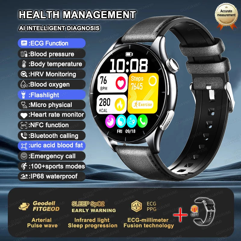 For XIAOMI 2025 New ECG+PPG Smartwatch Precise Uric Acid Blood Lipids Pressure Body Analysis Smart Watch Men BT Call NFC Watches