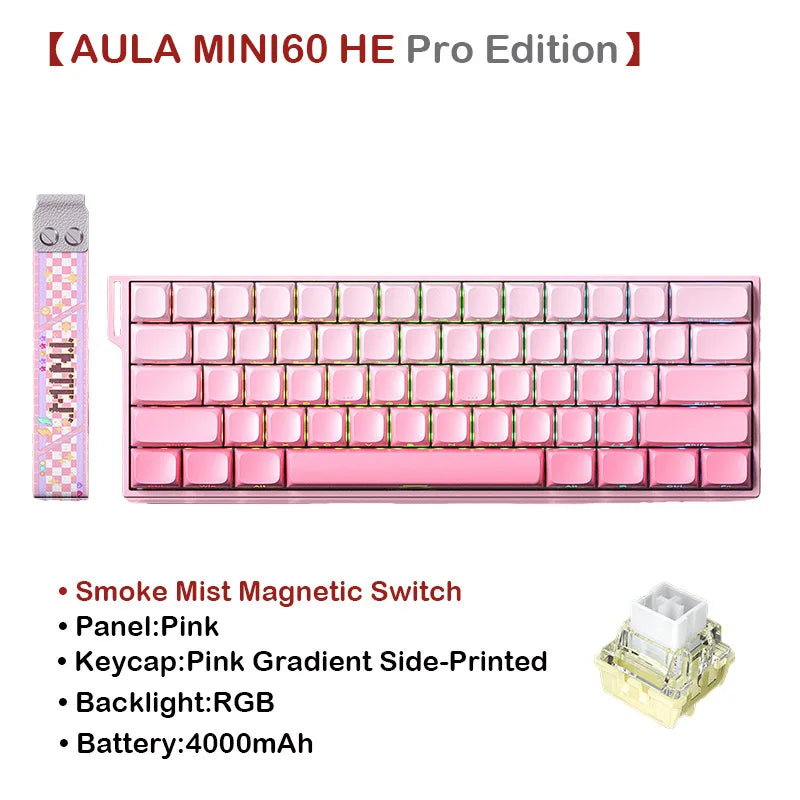 AULA MINI60 HE Tri-Mode Wireless Mechanical Keyboard Magnetic Switch 8000Hz Polling Rate RGB Backlit FPS Esports Gamer Keyboard