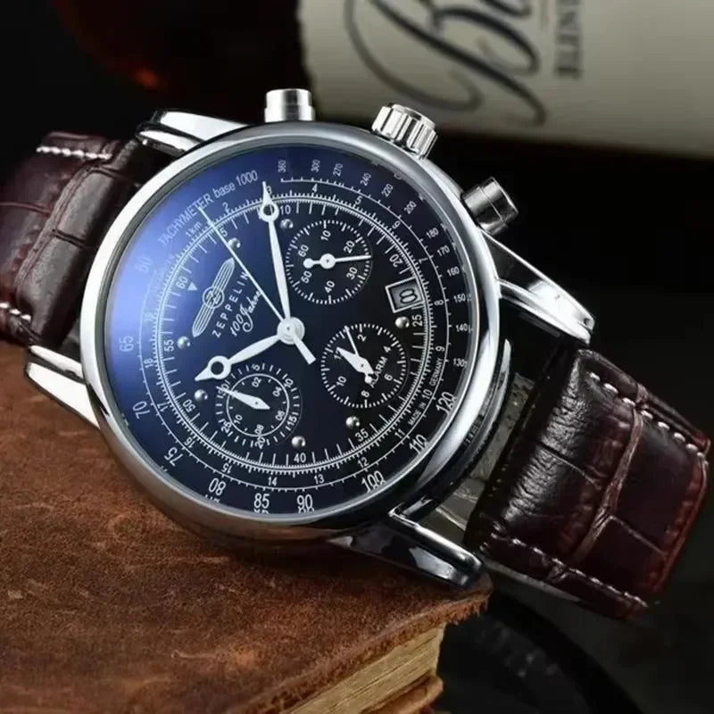 Zeppelin Airship Automatic Date Mens Leather Band Fashion Luxury Business Casual Men Watches Gift Men's Waterproof Watch