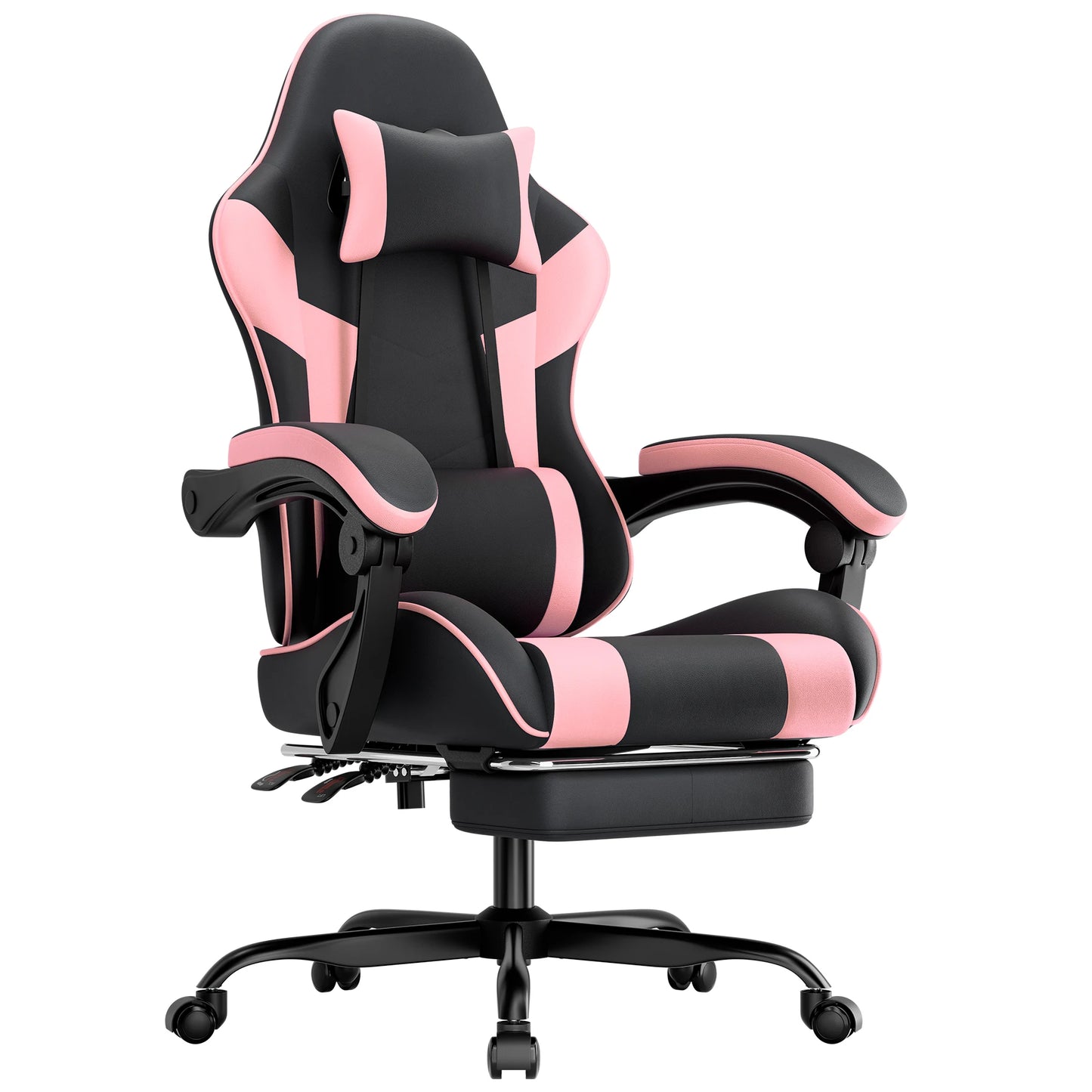 Comanlai Gaming Chair with Footrest Ergonomic High Back Computer Chair with Adjustable Headrest Lumbar Support PU Swivel Chair