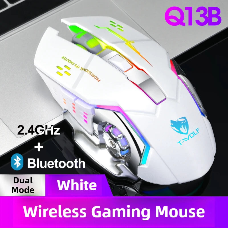 Q13 2.4G Bluetooth Wireless Mouse RGB Backlight DPI Adjustable 6 Keys USB Rechargeable Mechanical E-Sports Mouse for PC Laptop
