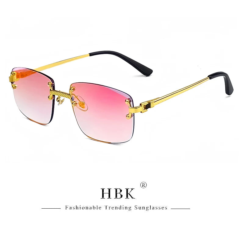 HBK Square Rimless Sunglasses Women TOP Quality Retro Metal Sun Glasses Men Luxury Party Business Gradient Shades 2024