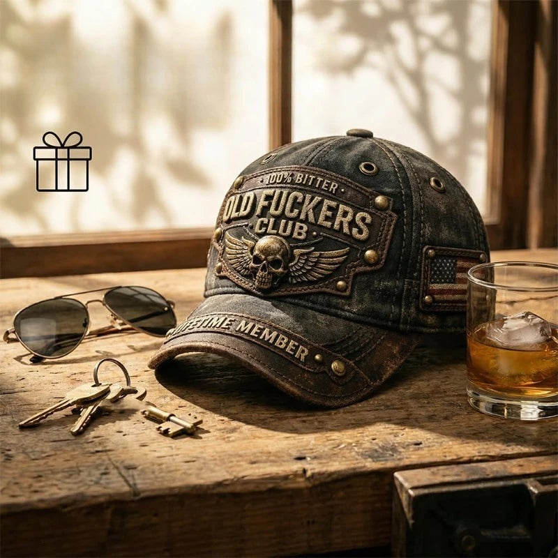 American Distressed Cotton Baseball Cap with Unique Embroidered Lettering Skeleton Motorcycle Style baseball Hat Outdoor Sun Hat
