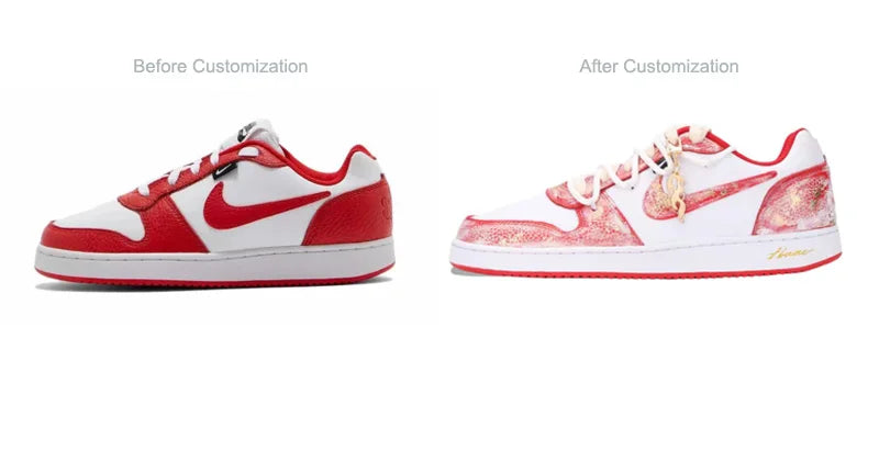Custom Sneakers Nike EBERNON "Fiery Red Snake" Gold Foil Craft Vintage Distressed Wear-Resistant Low-Top Unisex Sneakers