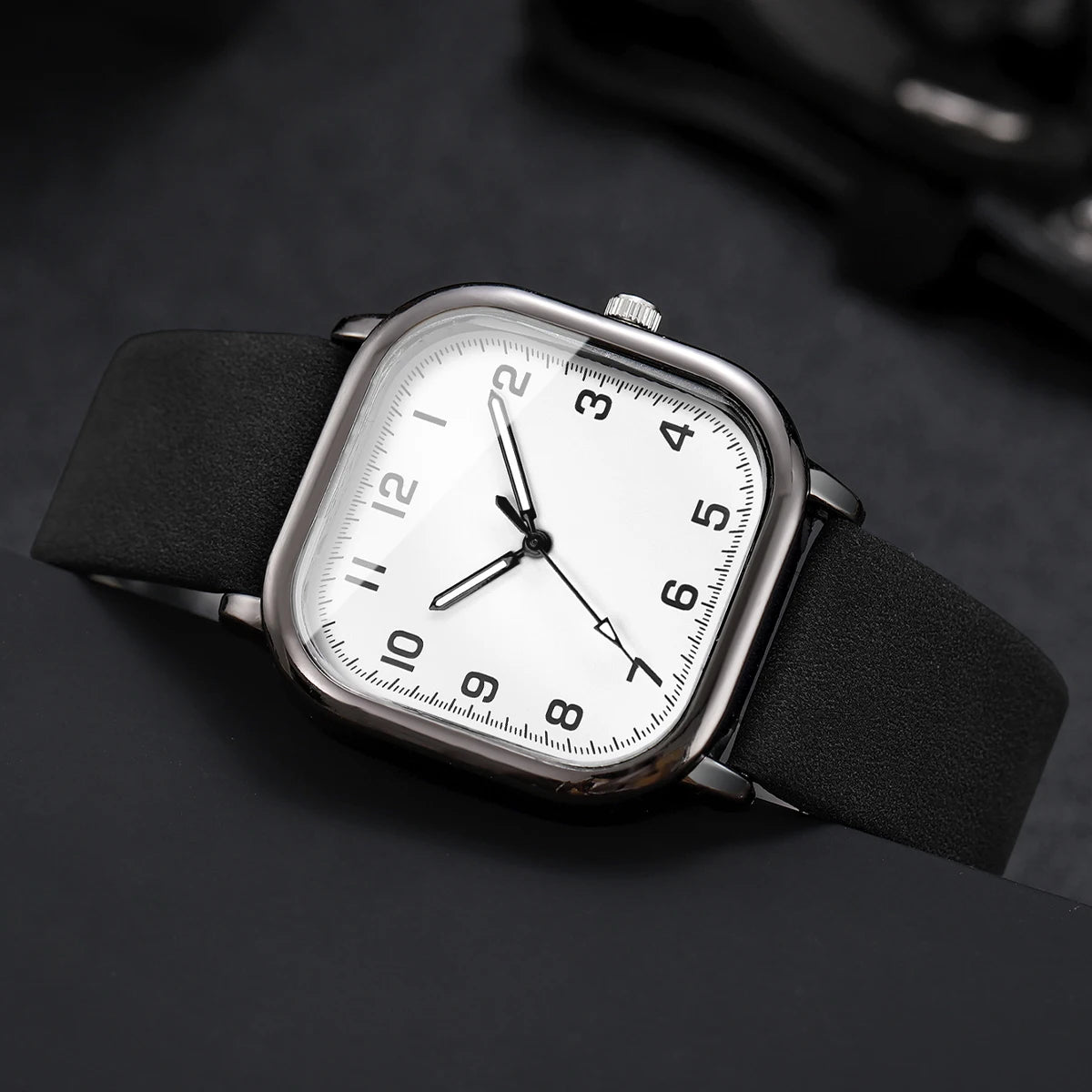 Fashion Square Arabic Men Business Watches Simple Leather Band Quartz Wristwatches Reloj Hombre(Without Box)