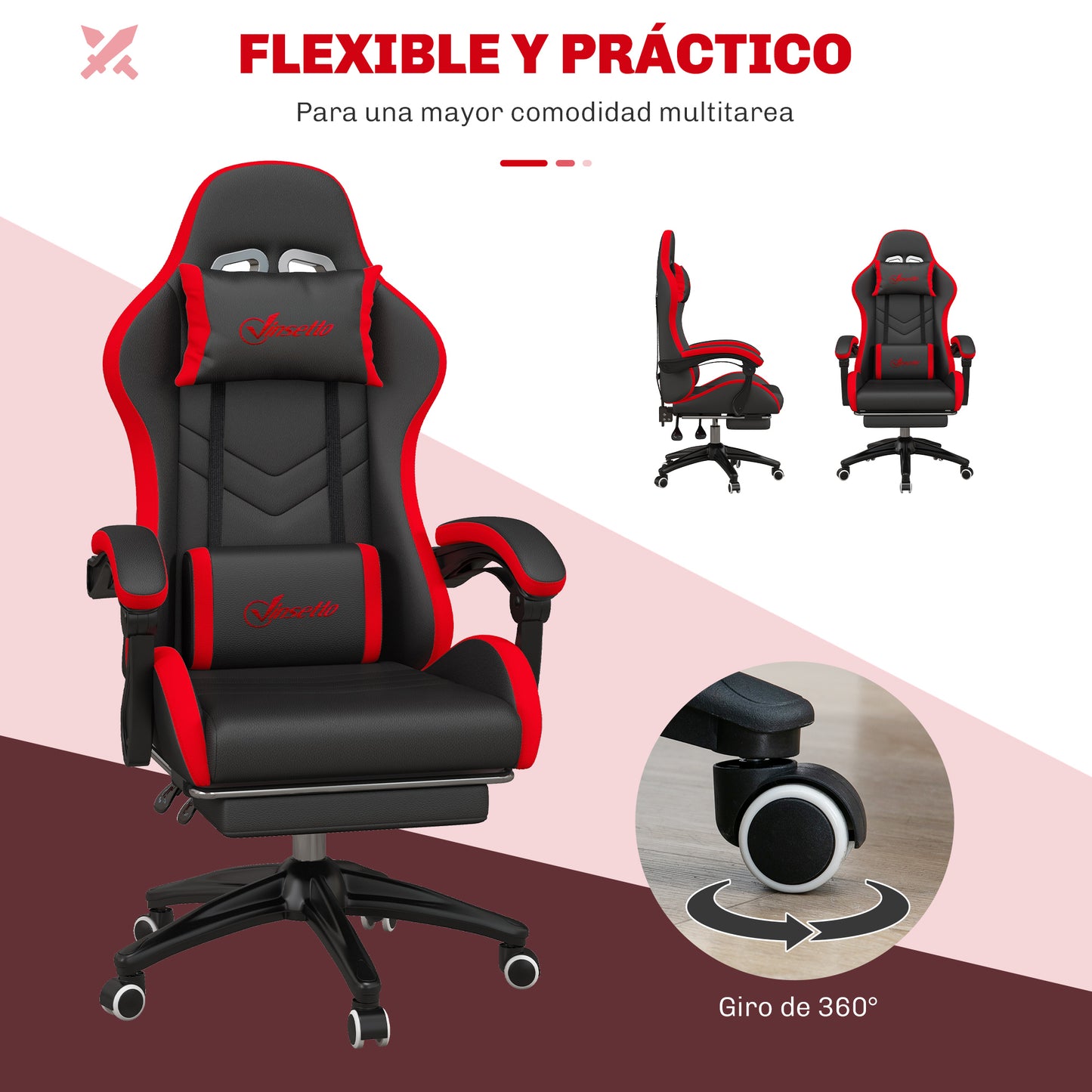 Vinsetto Ergonomic Gaming Chair Racing Style PU Leather Reclining Chair with Lumbar Support, Footrest, Headrest & Adjustable Height