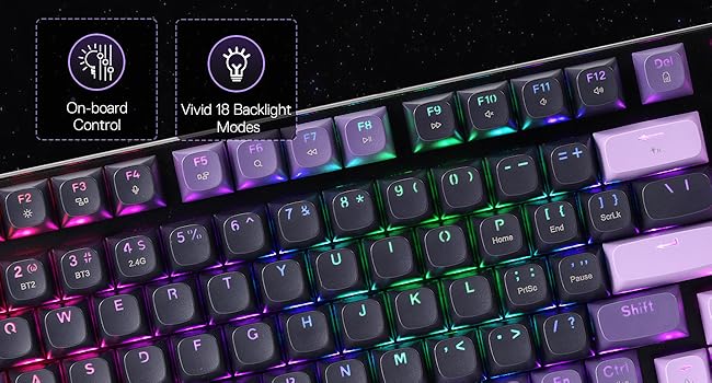 Redragon K740 PRO 98 Keys Wireless RGB Gaming Keyboard, 3-Mode PBT Mechanical Keyboard w/Solid Aluminum Base,
