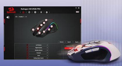 Redragon M612AK PRO RGB Gaming Mouse 8000 DPI Wired/Wireless Optical Mouse 9 Programmable Buttons 7 Backlit Modes