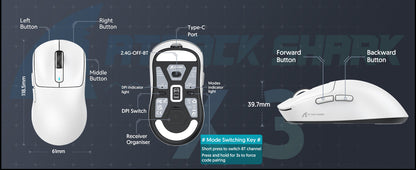 ATTACK SHARK X3 kabellose Gaming-Maus PixArt PAW3395 49g SUPERLIGHT, BT/2.4G kabellos/kabelgebunden, 6 einstellbare DPI-Stufen bis zu 26000