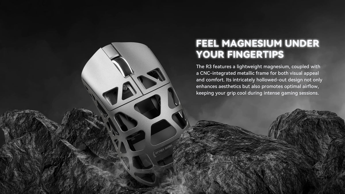 ATTACK SHARK R3 Magnesium Alloy Gaming Mouse 8K Wireless Superlight Mouse, PAW3395 Sensor, 26000 DPI, 8000Hz Polling Rate, Bluetooth, 2.4G & Wired Gaming Mouse