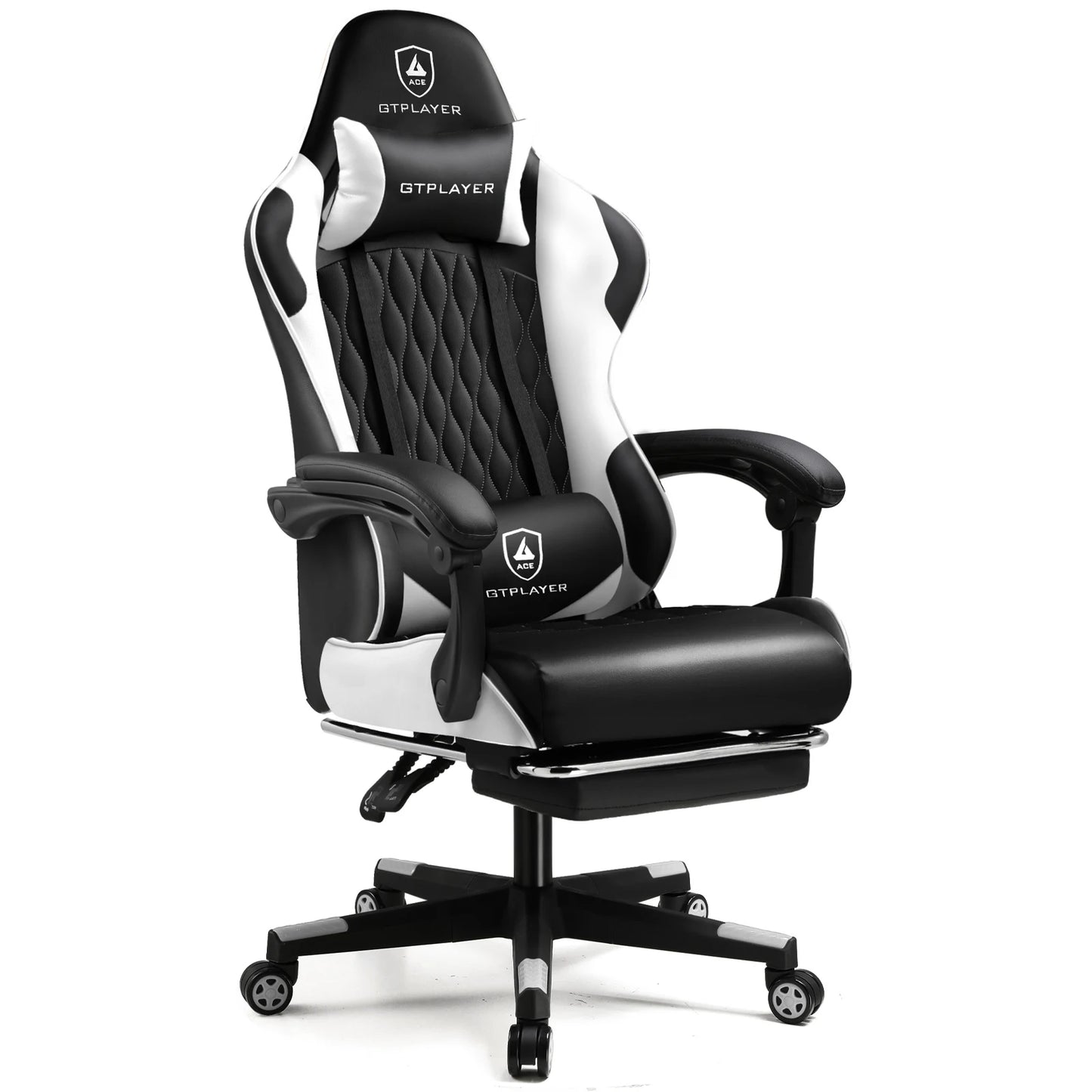GTPLAYER Silla gaming Silla gamer Silla de oficina ergonómica Reposapiés ajustable Soporte lumbar y cojines Silla gaming
