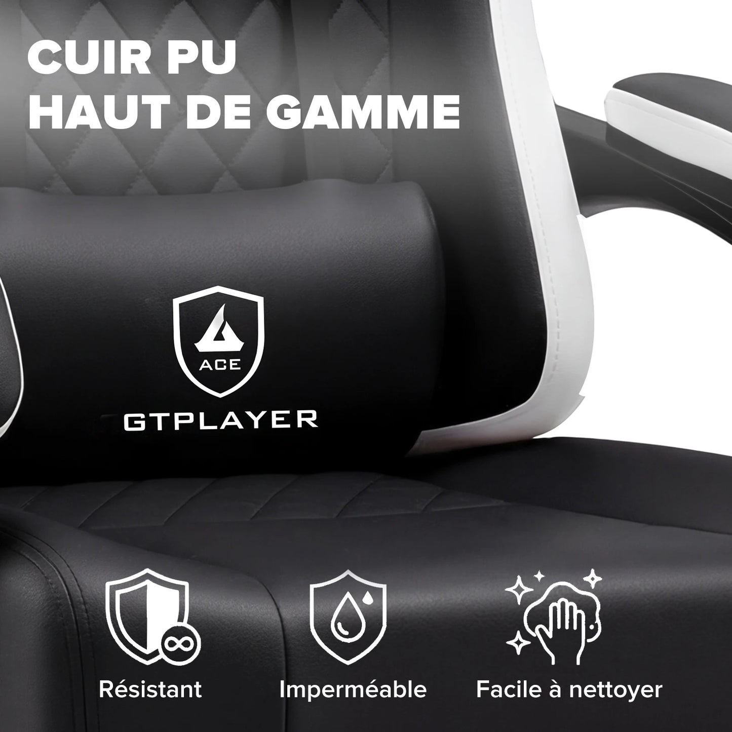 GTPLAYER Gaming Chair Ergonomic Gaming Armchair Desk Chair Faux Leather, Spring Seat Cushion, Connecting Armrests and Footrest 150KG