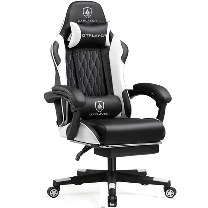 GTPLAYER Silla gaming Silla gamer Silla de oficina ergonómica Reposapiés ajustable Soporte lumbar y cojines Silla gaming