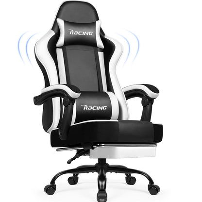 Portreen Gaming Chair with Footrest, Ergonomic Gaming Chair, Gaming Armchair with Adjustable Lumbar Cushion and Headrest, Height-Adjustable Swivel, Rocking Function up to 170°, Gaming Chair for up to 150 kg, Black, Perfect for