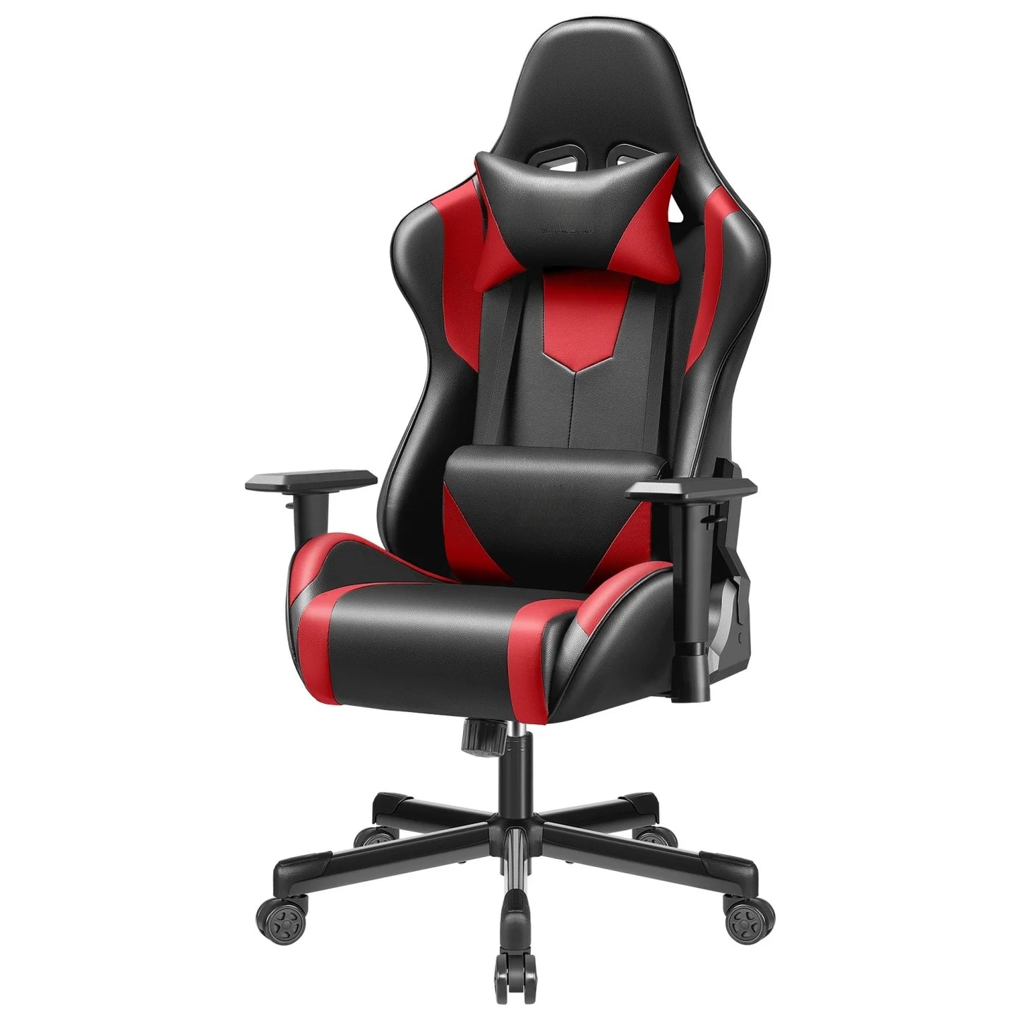 Gaming chair multi-directional adjustable PU leather ergonomic lumbar support Headrest Black Red
