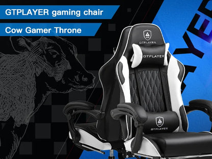 GTPLAYER Silla gaming Silla gamer Silla de oficina ergonómica Reposapiés ajustable Soporte lumbar y cojines Silla gaming