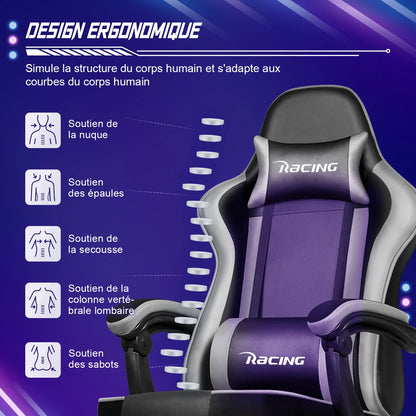 Portreen Gaming Chair with Footrest, Ergonomic Gaming Chair, Gaming Armchair with Adjustable Lumbar Cushion and Headrest, Height-Adjustable Swivel, Rocking Function up to 170°, Gaming Chair for up to 150 kg, Black, Perfect for