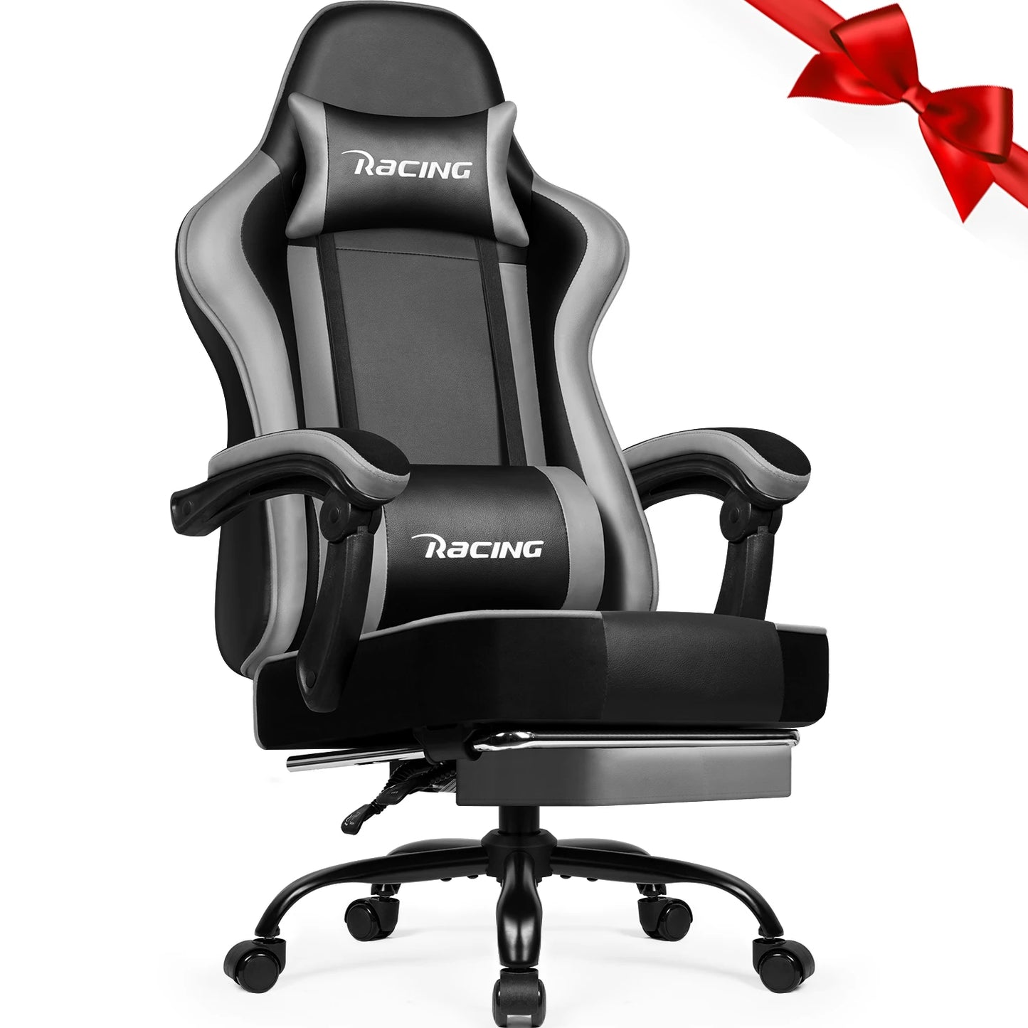 Portreen Gaming Chair with Footrest, Ergonomic Gaming Chair, Gaming Armchair with Adjustable Lumbar Cushion and Headrest, Height-Adjustable Swivel, Rocking Function up to 170°, Gaming Chair for up to 150 kg, Black, Perfect for